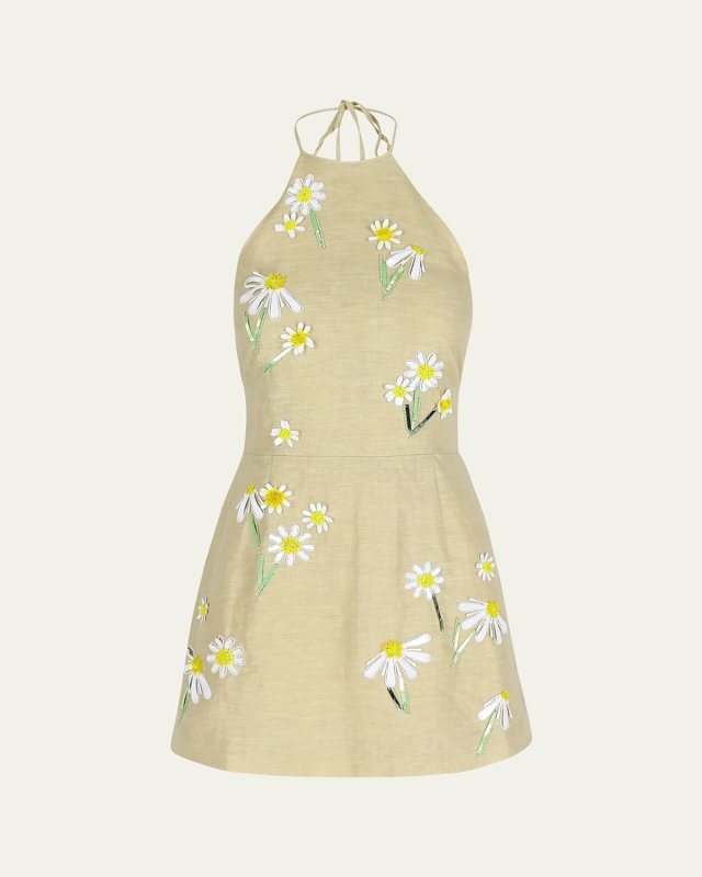 Delilah Embroidered Linen Mini Dress