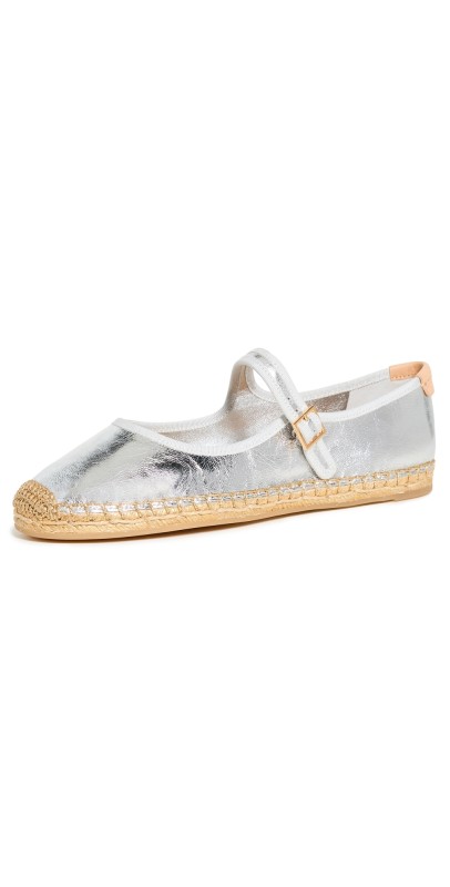 Tory Burch Mary Jane Espadrilles SILVER/GRAY/NATURAL-METALLIC L