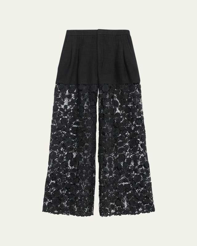 Pleat Front Corded Lace Wide Leg Pants
