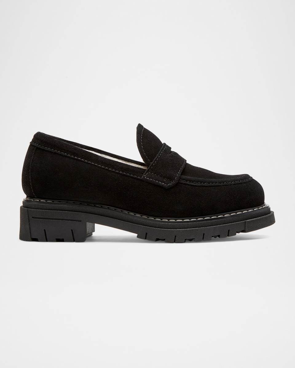 Devin Suede Shearling Penny Loafers