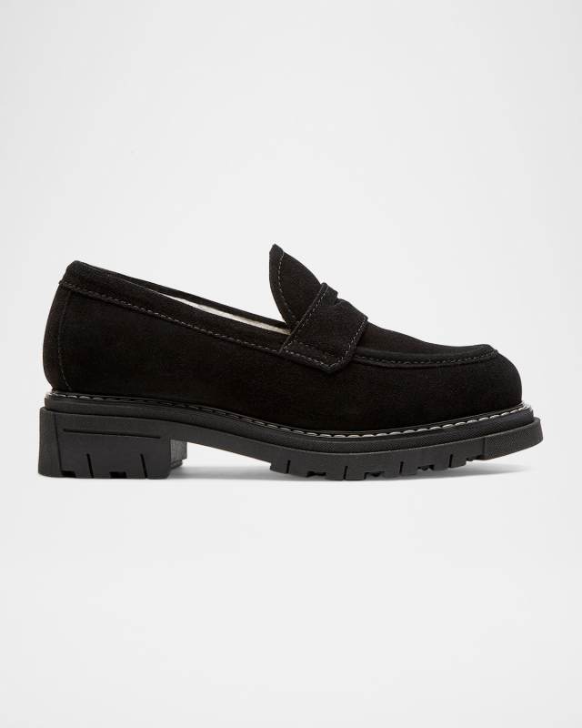 Devin Suede Shearling Penny Loafers