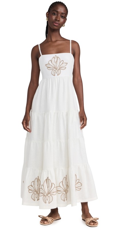Andres Otalora La Catedral Embroidered Midi Dress Off-White