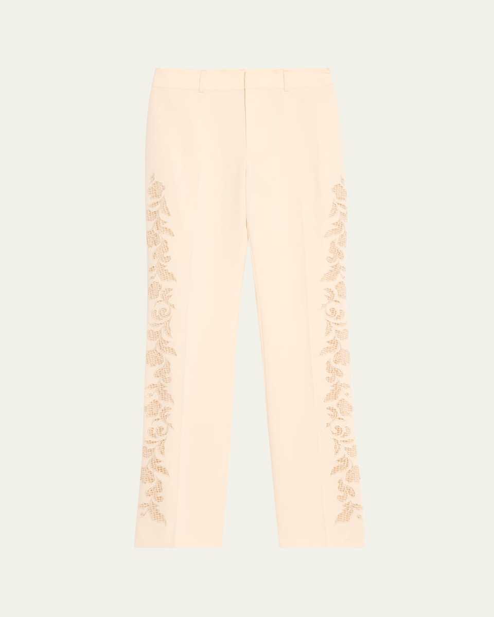 Kerry Cutout Paisley Embroidery Straight-Leg Pants