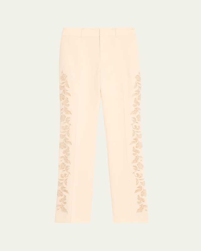 Kerry Cutout Paisley Embroidery Straight-Leg Pants