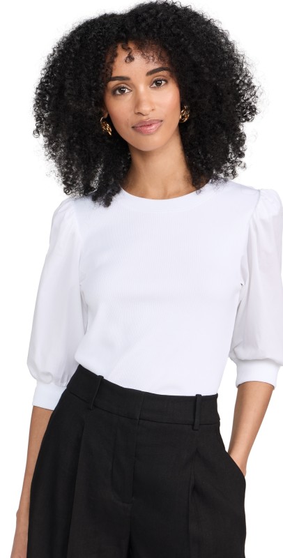 Veronica Beard Jean Crew Neck Coralee Top White