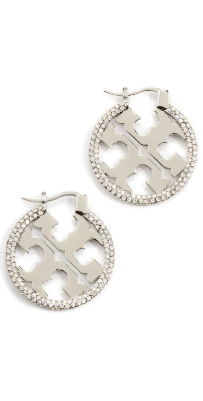 Tory Burch Miller Pave Hoop Earrings Tory Silver/Crystal