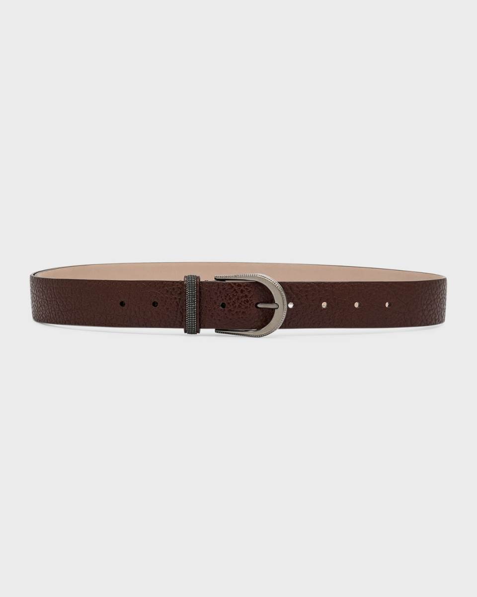 Monili-Loop Textured Pebble Leather Belt