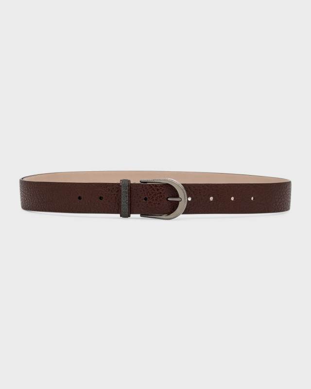Monili-Loop Textured Pebble Leather Belt