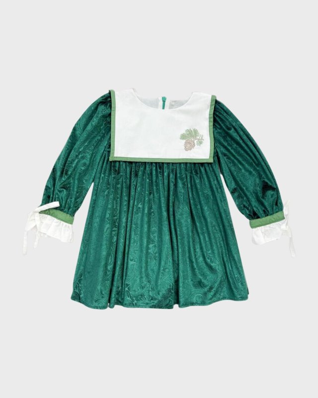 Girl's Everly Damask Velour Bib-Collar Dress, Size Size 12M-