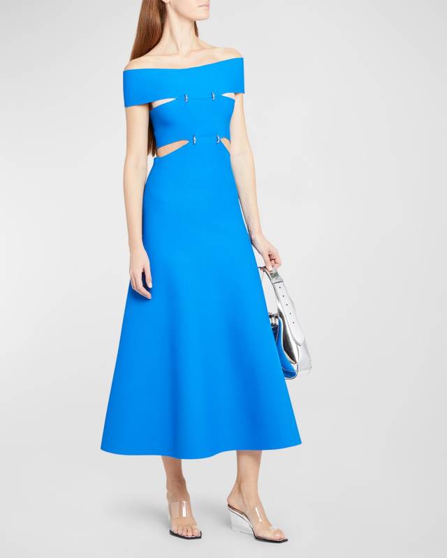 Cutout Off-The-Shoulder Knit Midi Dress
