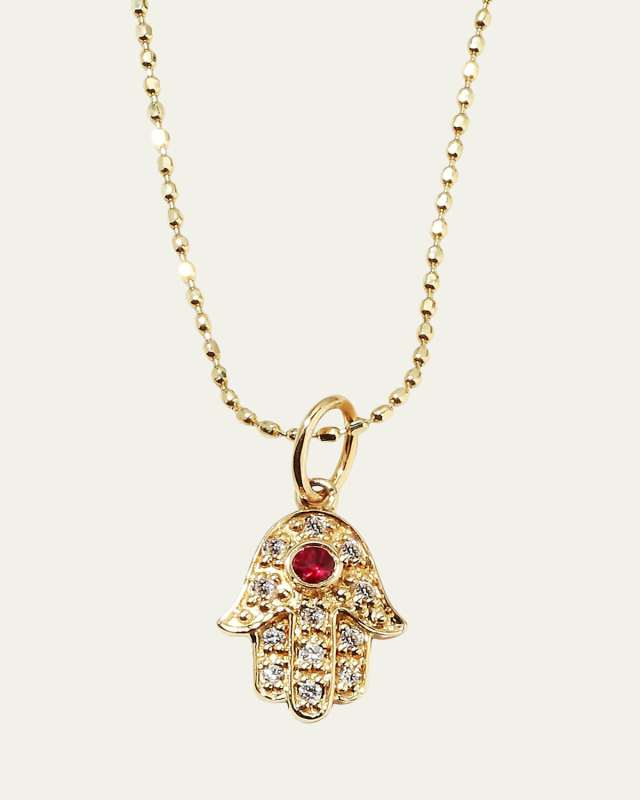 14k Gold Diamond Hamsa Pendant Necklace
