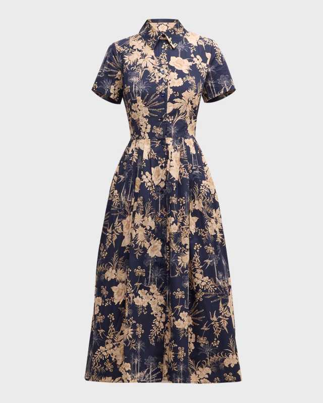 Nellie Pleated Floral-Print Midi Shirtdress