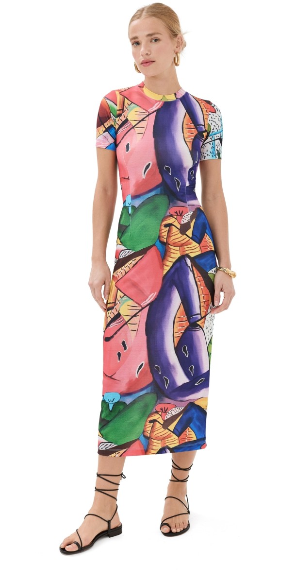 Stella Jean Short Sleeved Dress Corta Merchant Naif Print
