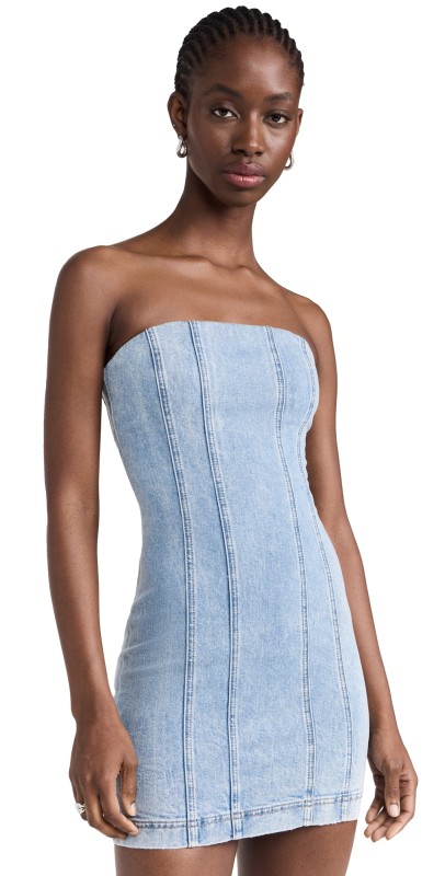 alice + olivia Palmer Denim Strapless Mini Dress Rocky Blues