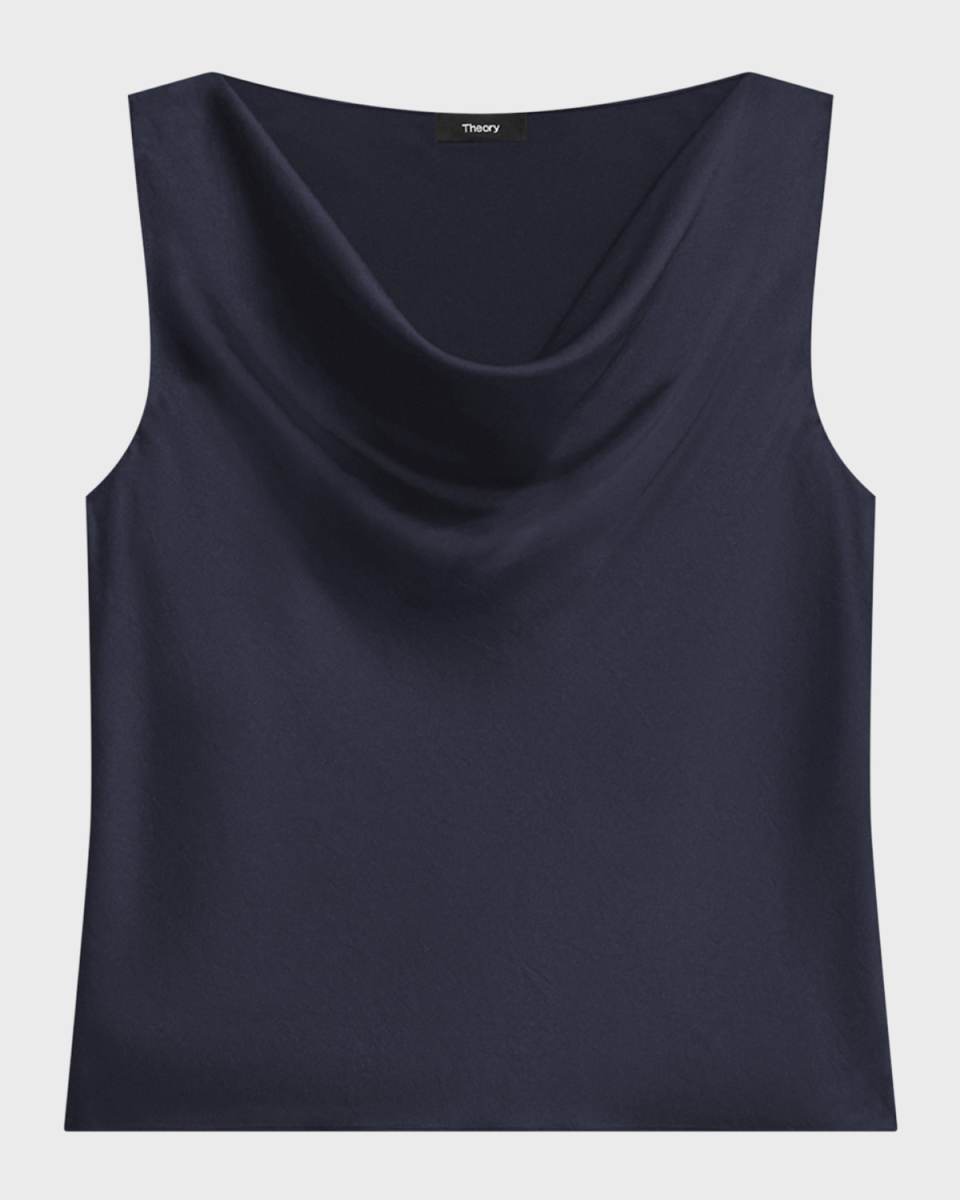 Cowl-Neck Sleeveless Crushed Satin Top