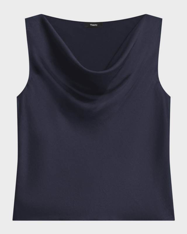 Cowl-Neck Sleeveless Crushed Satin Top