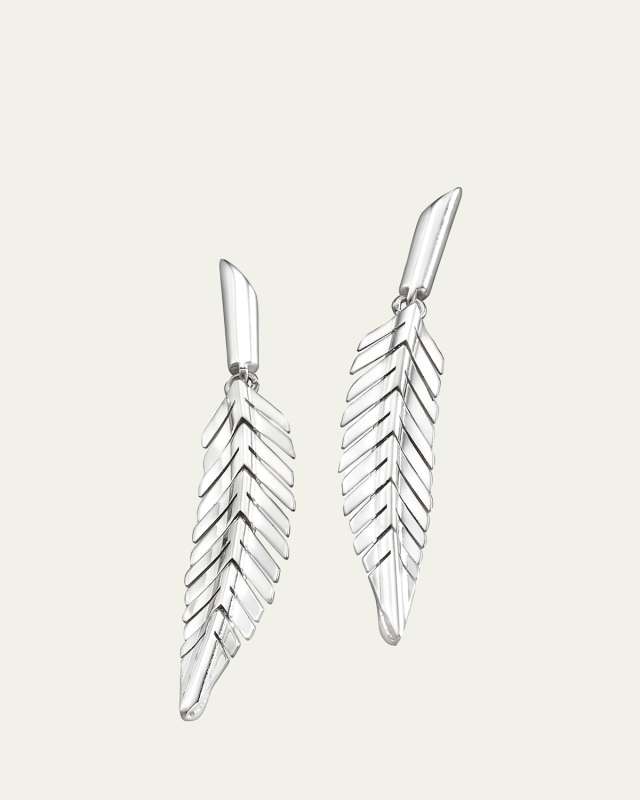 18K White Gold Feather Drop Earrings, Small