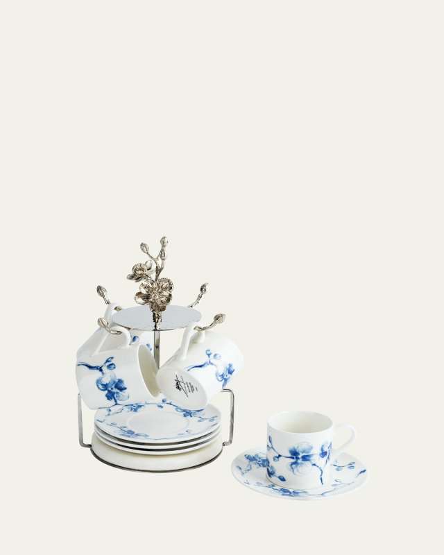 Blue Orchid Demitasse Set with Stand