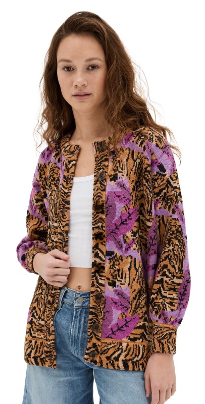 FARM Rio Tiger Leaves Knit Cardigan Tiger Leaves Lavander
