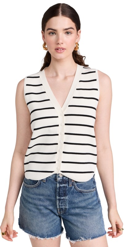 Line & Dot Rae Stripe Sweater Vest Ivory and Black