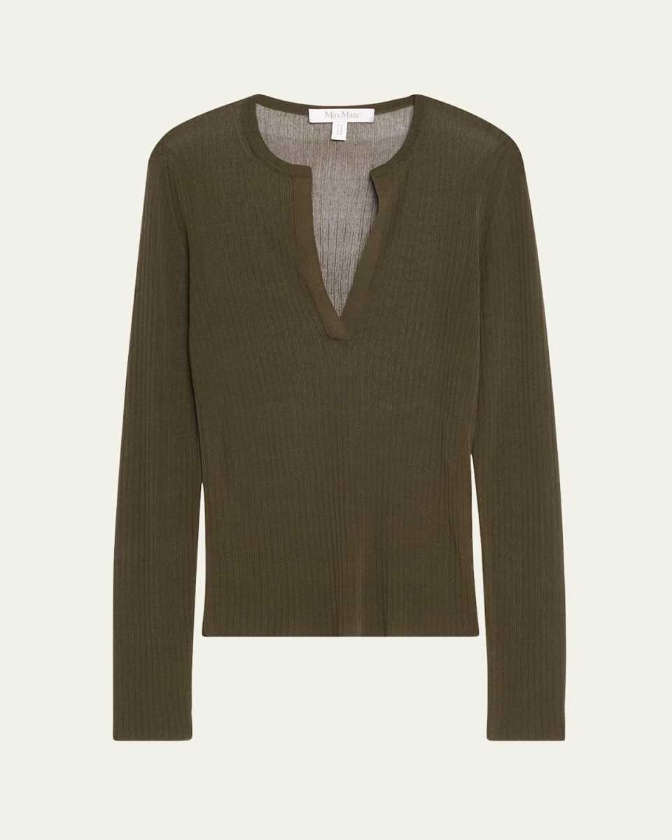 Saggina V-Neck Knit Silk Top