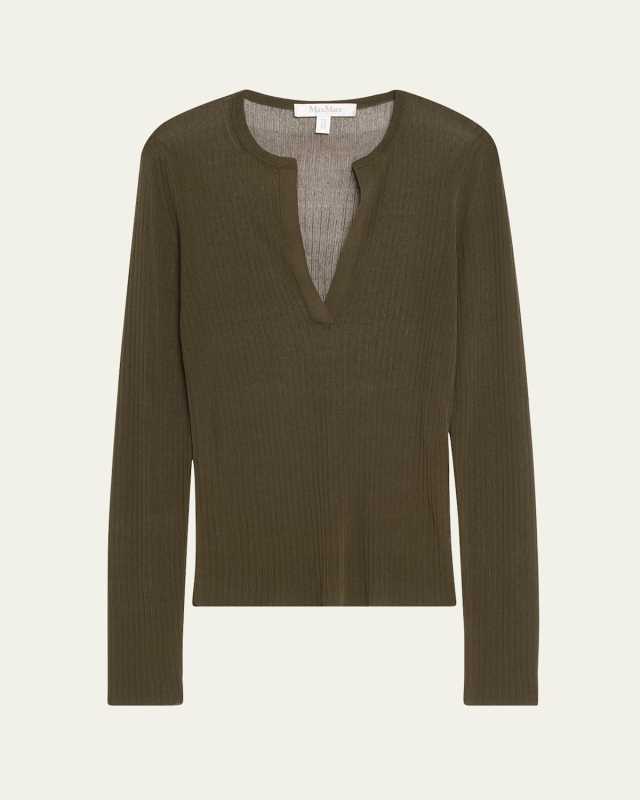 Saggina V-Neck Knit Silk Top
