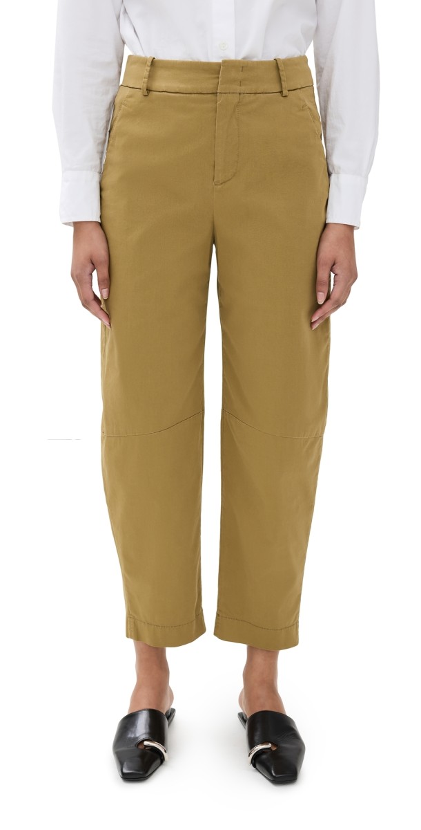 Another Tomorrow Cotton Gabardine Curved Chino Pants Thyme