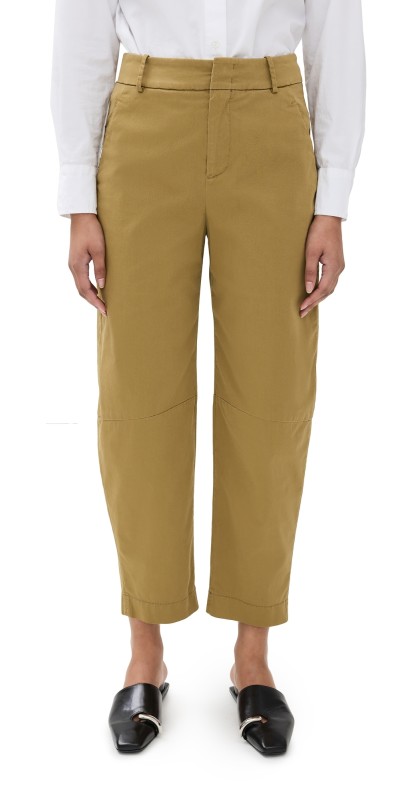 Another Tomorrow Cotton Gabardine Curved Chino Pants Thyme