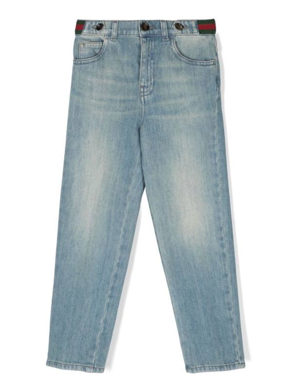 Web-trim tapered-leg jeans