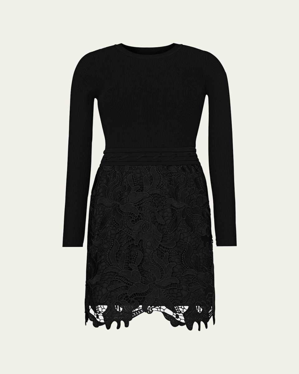Katie Ribbed Knit & Floral Lace Mini Dress
