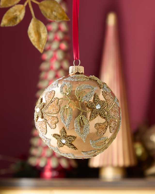 Christmas Golden Leaves Ball Ornament