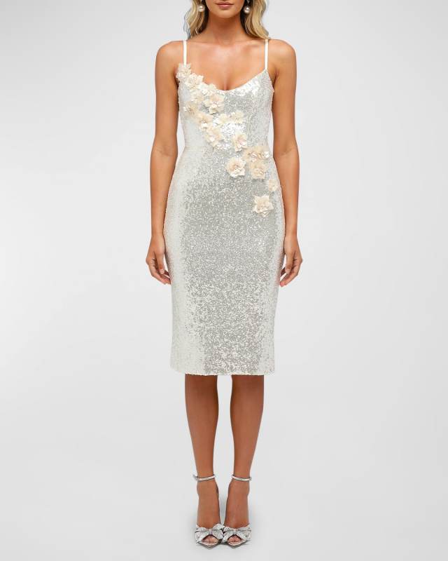 Diana Floral Applique Sequin Midi Dress