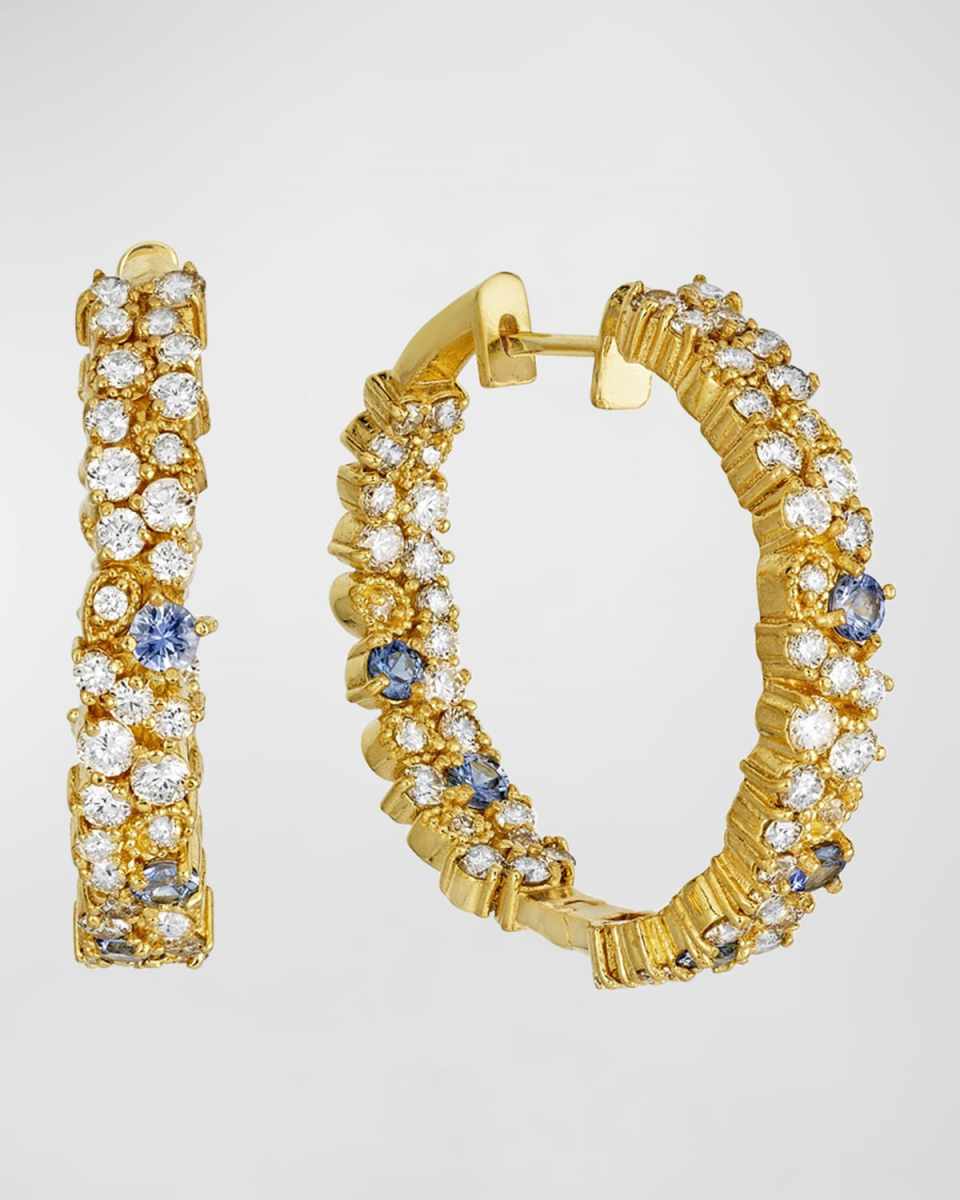 18k Diamond and Sapphire Confetti Hoop Earrings