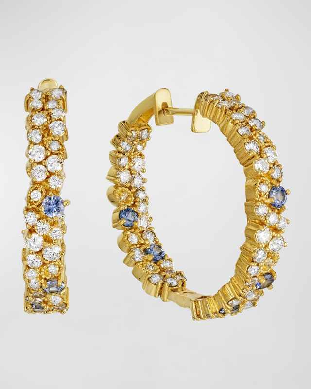 18k Diamond and Sapphire Confetti Hoop Earrings