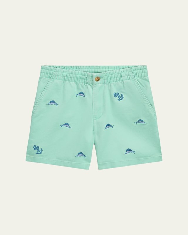 Boy's Embroidered Marlin Fish Shorts, Size 8-20