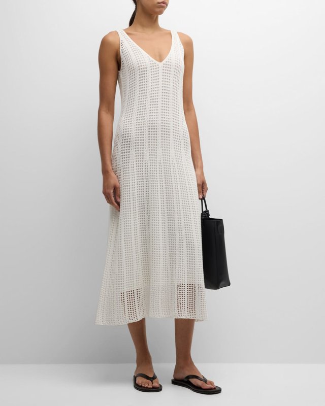 Sleeveless Mesh Grid Godet Maxi Dress