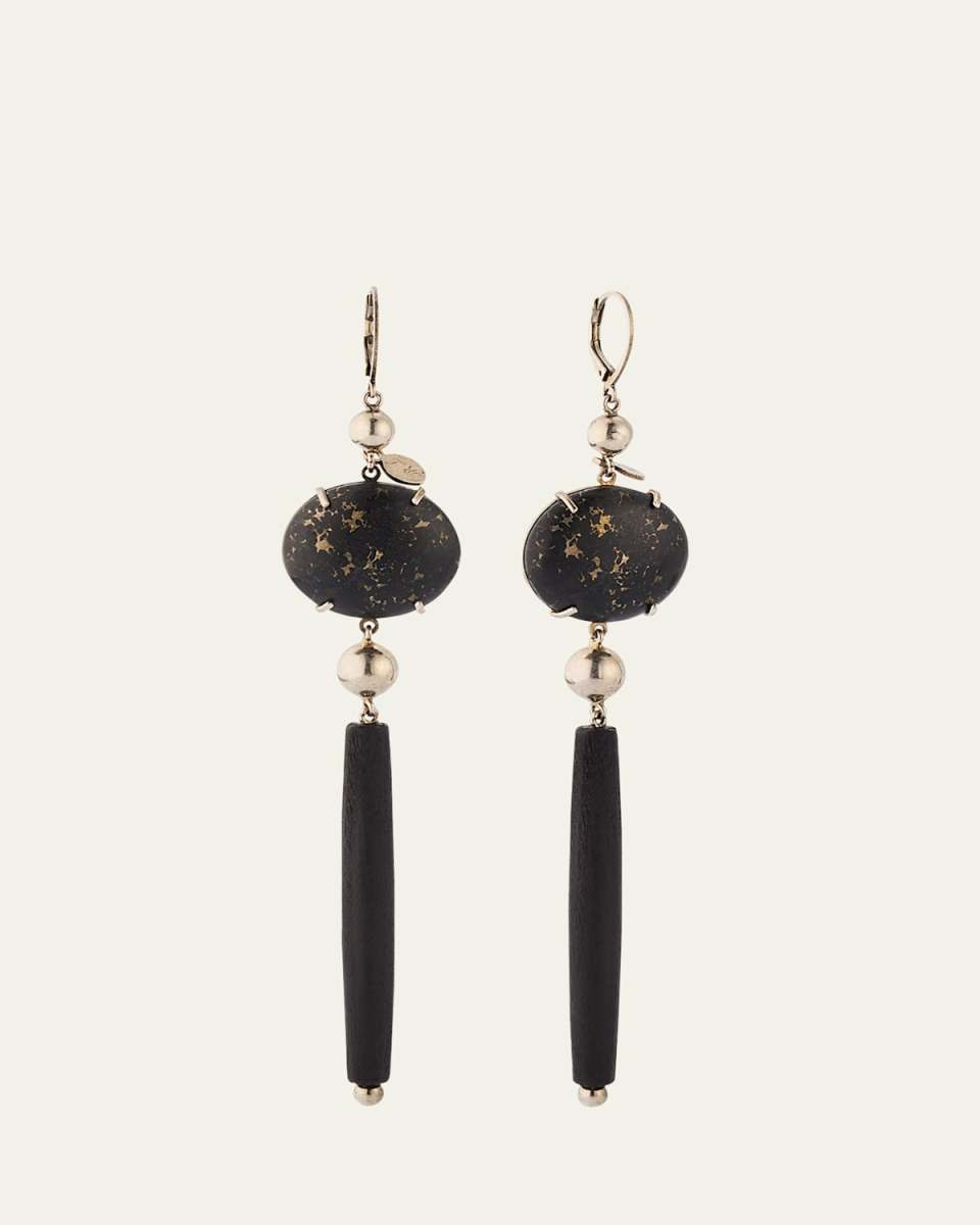 Sterling Silver Wood And Quartz Drop Earrings