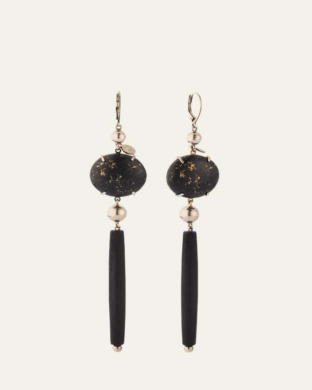 Sterling Silver Wood And Quartz Drop Earrings