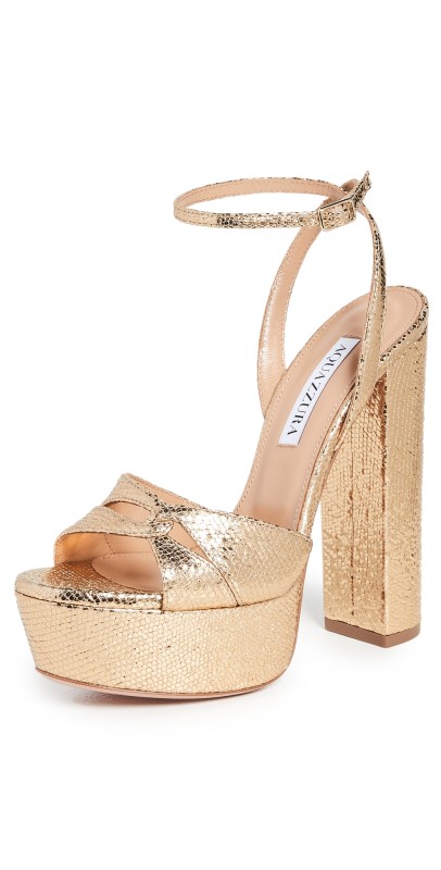 Aquazzura 140mm Sinner Plateau Platform Sandals Gold