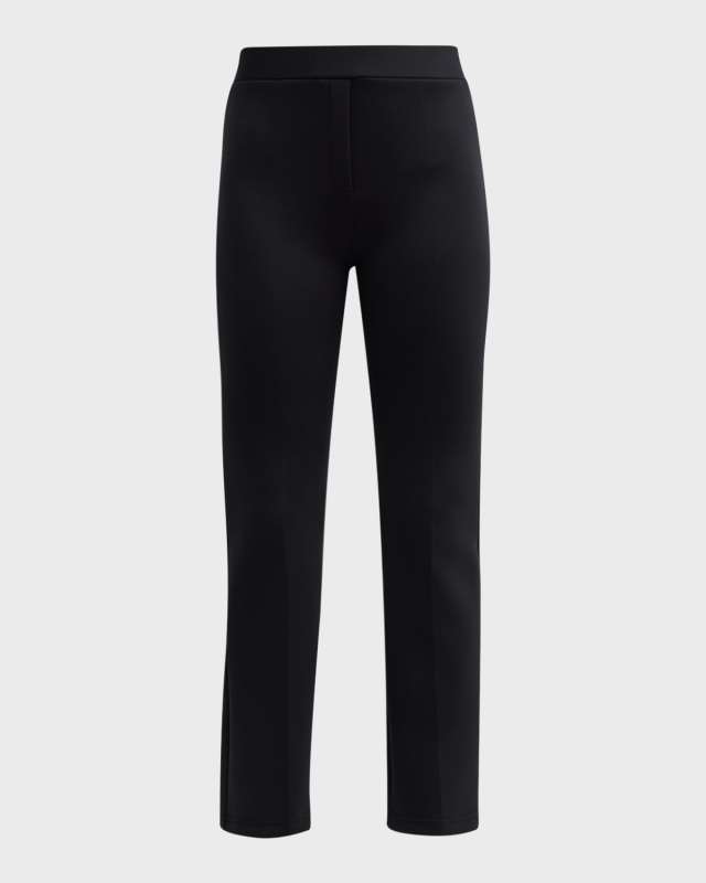 Cropped Flare Neoprene Trousers with Front Creas