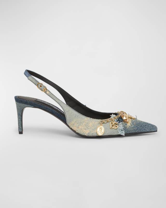 Denim Charms Slingback Pumps