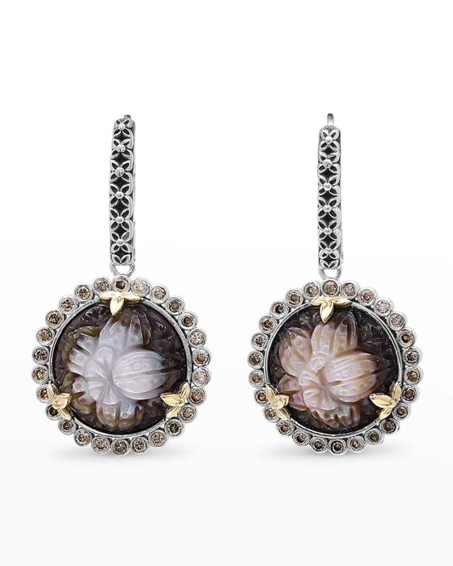 Brown Diamond Flower Carved Earrings