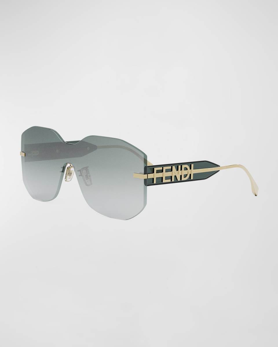 Fendigraphy Rimless Geometric Nylon & Metal Shield Sunglasses