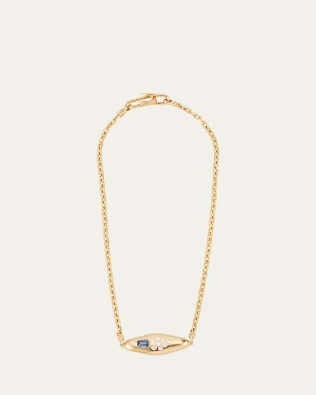 18K Yellow Gold Blue Sapphire And Diamond Vessel Necklace, 16"