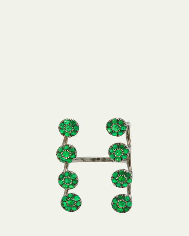 18k White Gold Rhodium Finish Green Ring from the Aurore Collection, Size 6.5 and