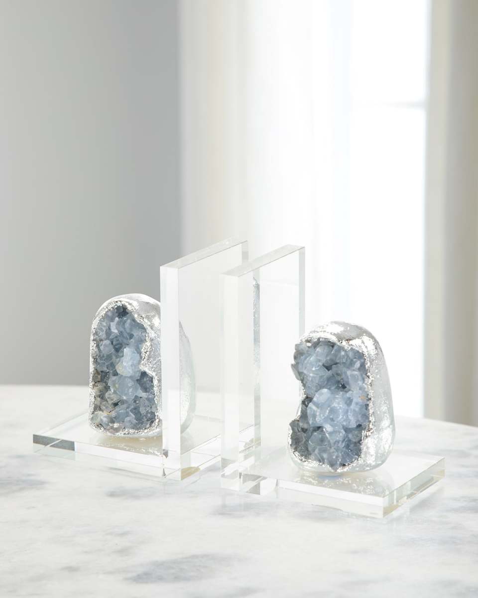 Silver Geode Bookends, Set of 2