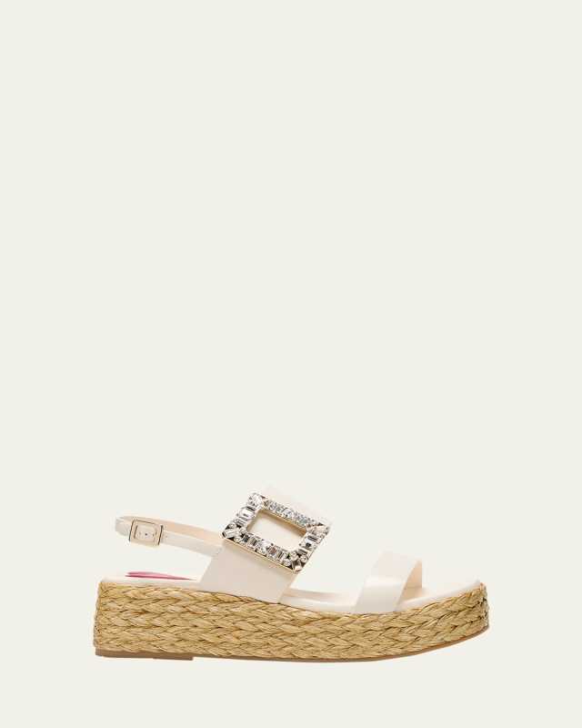Summer Leather Crystal Buckle Espadrille Sandals