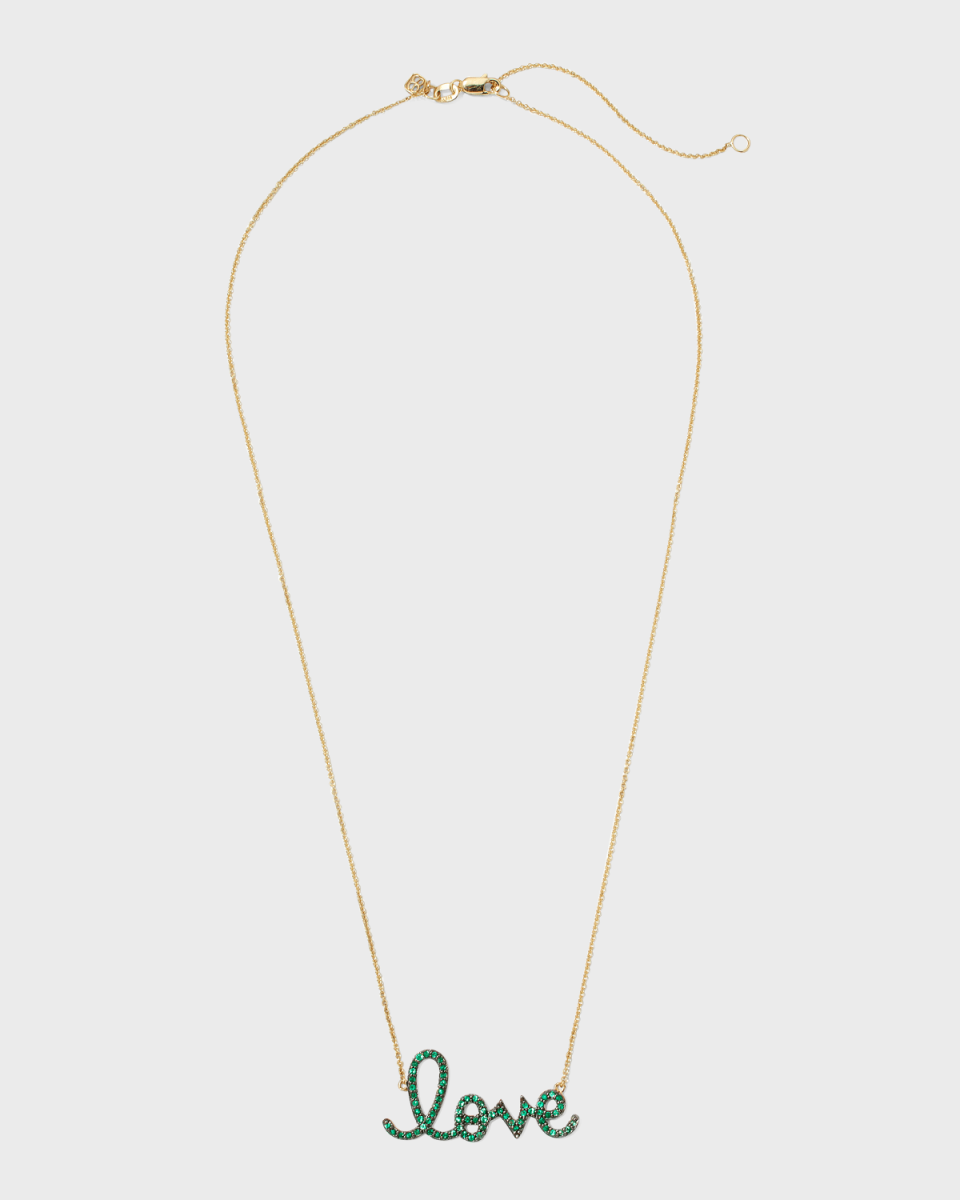 Yellow Gold Large Emerald Love Script Necklace