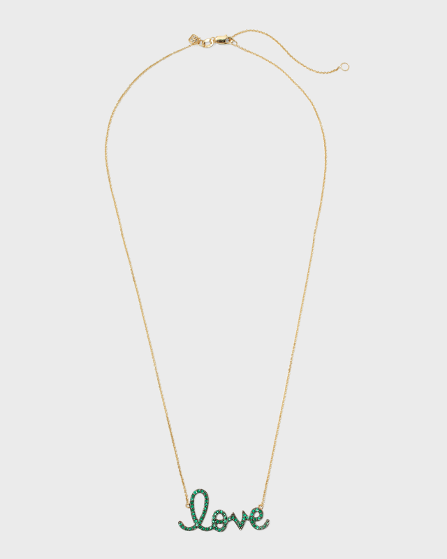 Yellow Gold Large Emerald Love Script Necklace