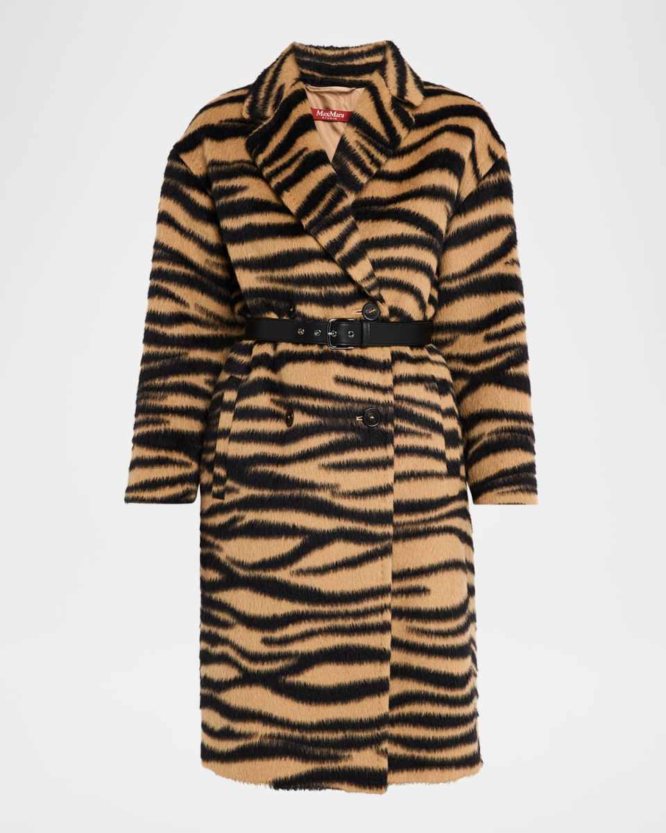 Vidim Belted Tiger-Print Coat